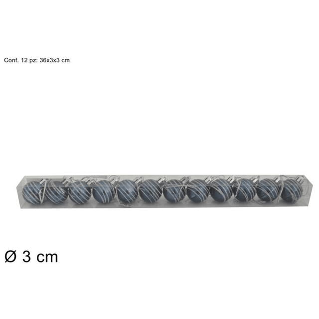 Μπάλα Μπλε Σκούρο 3cm 12τμχ. Πλαστικές με Γκλίτερ Χριστουγεννιάτικη Welkhome