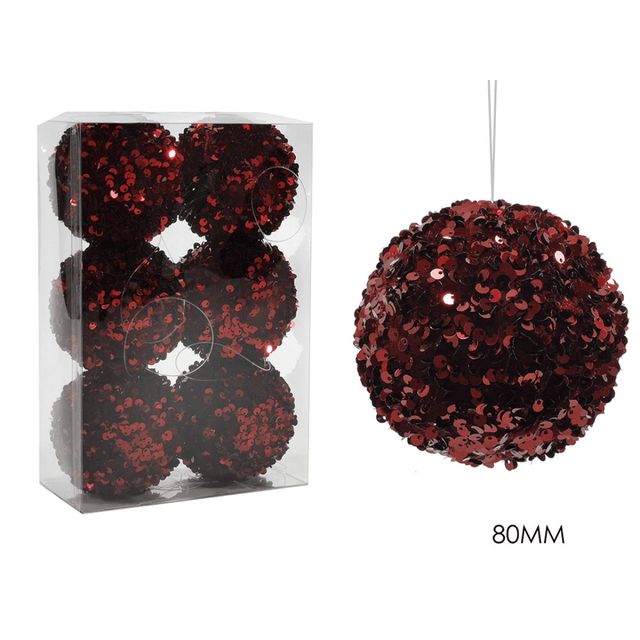 Μπάλα Μπορντό 8cm 6τμχ. με Πούλιες Χριστουγεννιάτικη General Trade