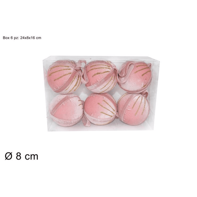 Μπάλα Ροζ 8cm 6τμχ. Βελουτέ Χριστουγεννιάτικη Welkhome