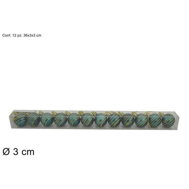 Μπάλα Τυρκουάζ 3cm 12τμχ. Χριστουγεννιάτικη Welkhome