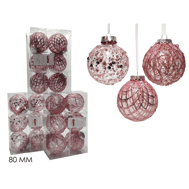 Μπάλα Ρόζ 8cm 6τμχ. Πλαστικές Χριστουγεννιάτικες General Trade