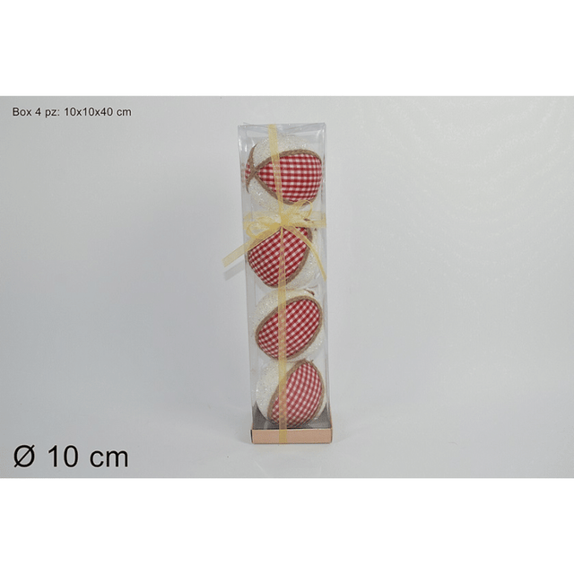 Μπάλα Κόκκινη Λευκή 10cm 4τμχ. Χριστουγεννιάτικη Welkhome