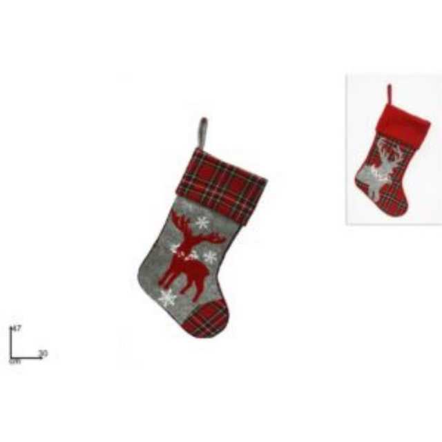 Μπότα Χριστουγέννων Υφασμάτινη Καρό με Τάρανδο 53cm Welkhome