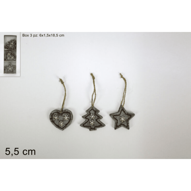 Ξύλινα Κρεμαστά Στολίδια Σετ 3τμχ 5,5cm Χρώμα Καφέ Welkhome