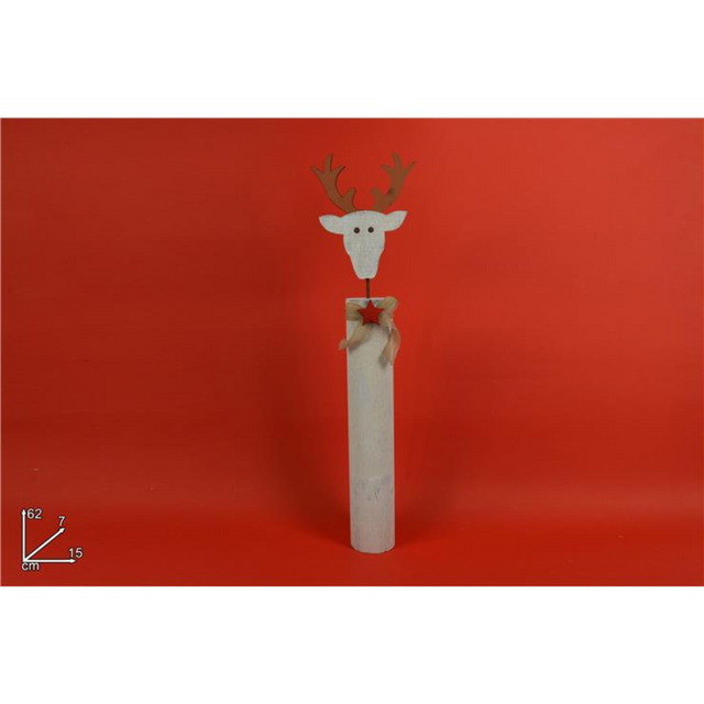 Ξύλινο Διακοσμητικό Τάρανδος Με Βάση Κορμό 62cm Welkhome