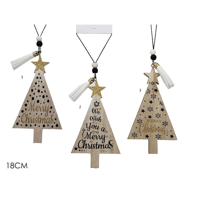 Ξύλινο Κρεμαστό Στολίδι Δεντράκι 18cm Χρώμα Μπεζ