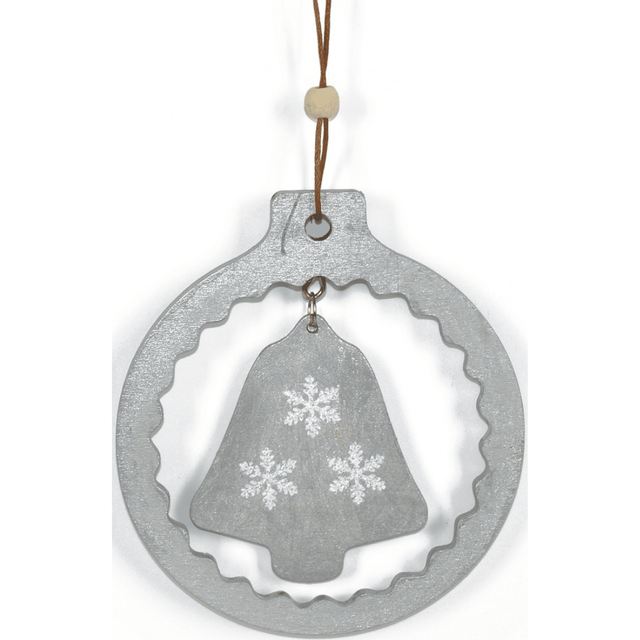 Ξύλινο Κρεμαστό Στολίδι σε Σχήμα Μπάλας Ασημί 10.5x9.5cm Welkhome