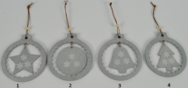 Ξύλινο Κρεμαστό Στολίδι σε Σχήμα Μπάλας Ασημί 10.5x9.5cm Welkhome