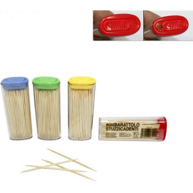 Οδοντογλυφίδες Ξύλινες σε Πλαστικό Βάζο 80τμχ. Welkhome