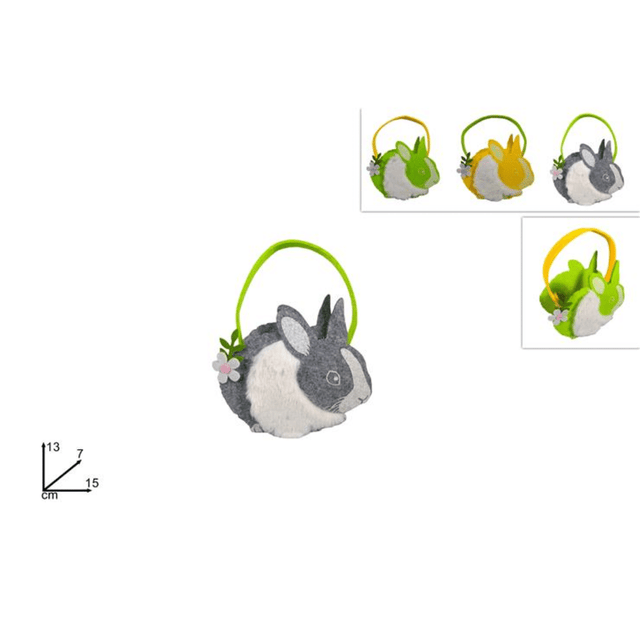 Καλάθι Τσόχινο με Χερούλι Πασχαλινό Διακοσμητικό Σχήμα Κουνέλι 15x13x7cm Welkhome