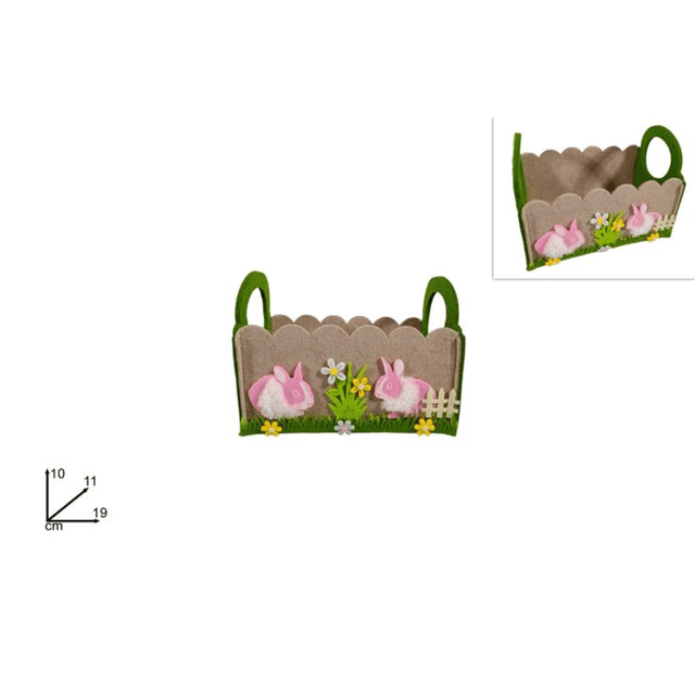 Καλάθι Τσόχινο με Χερούλι Πασχαλινό Διακοσμητικό Φράχτης με Λουλούδια 19x11x10cm Welkhome