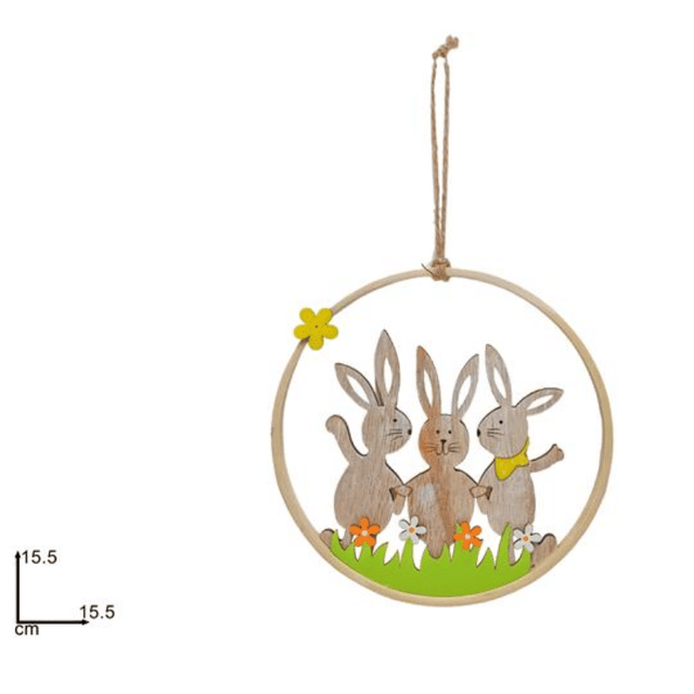 Πασχαλινό Ξύλινο Κρεμαστό με Λαγουδάκια Φ15.5cm Welkhome