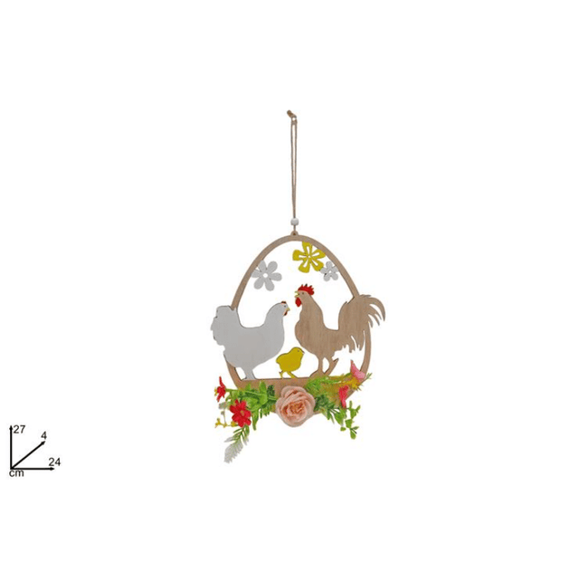 Πασχαλινό Ξύλινο Κρεμαστό σε Σχήμα Αυγό με Κότες 27x24cm Welkhome