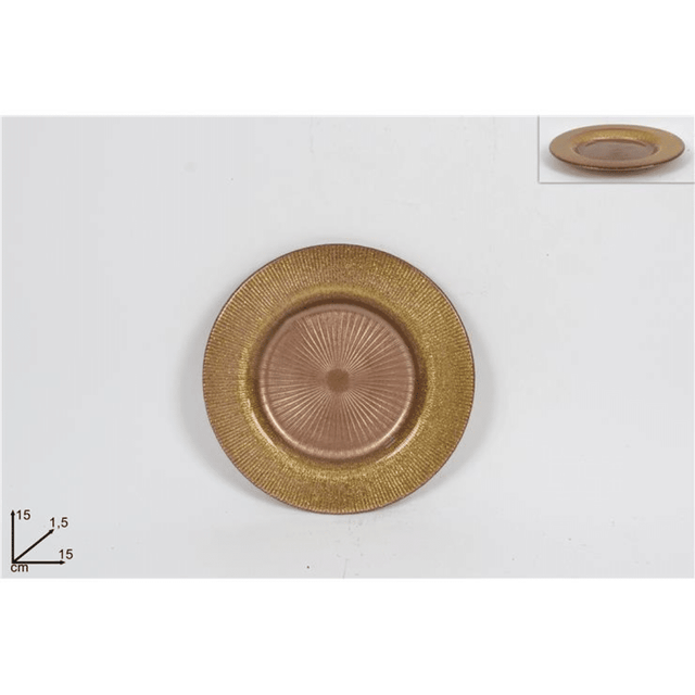 Πιάτο Ρηχό Γυάλινο Marrone Χρυσό 15cm Welkhome