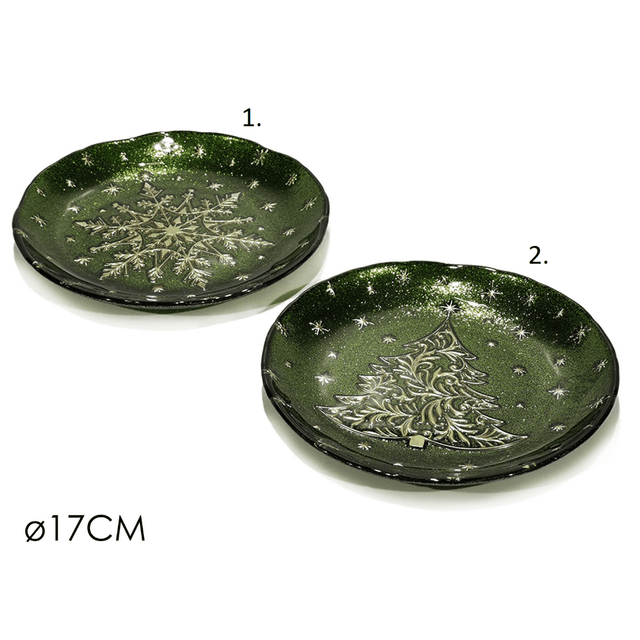 Πιάτο Χριστουγεννιάτικο Γυάλινο με Σχέδιο Χρώμα Πράσινο 17cm Vesti Casa