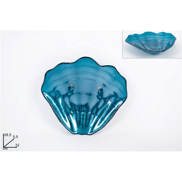 Πιατέλα Διακοσμητική Κοχύλι Γυάλινη Μπλέ 28.5x5.5x32cm Welkhome