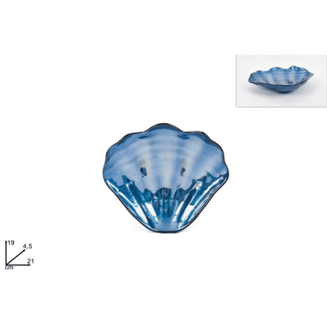 Πιατέλα Διακοσμητική Κοχύλι Γυάλινη Μπλέ 19x4.5x21cm Welkhome