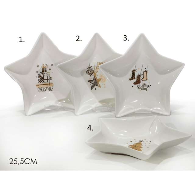 Πιατέλα Κεραμική Σχήμα Αστέρι Λευκή σε Διάφορα Σχέδια 25.5cm Vesti Casa