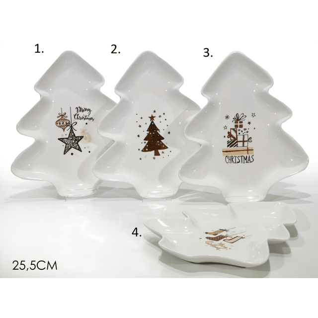 Πιατέλα Κεραμική Σχήμα Δέντρο Λευκή σε Διάφορα Σχέδια 25.5cm Vesti Casa