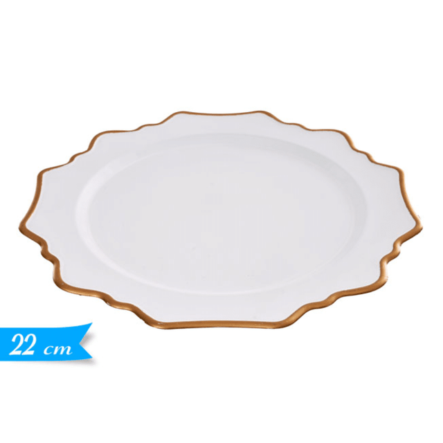 Πιατέλα Πλαστική Λευκή με Χρυσές Λεπτομέρειες 22cm Art.617584b Golden Hill