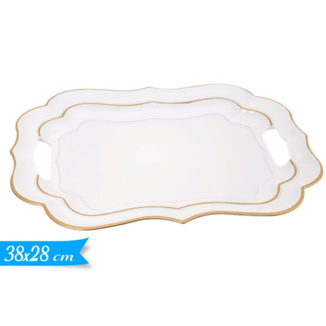 Πιατέλα Πλαστική Λευκή με Χρυσές Λεπτομέρειες 38x28cm Art.617510 Golden Hill
