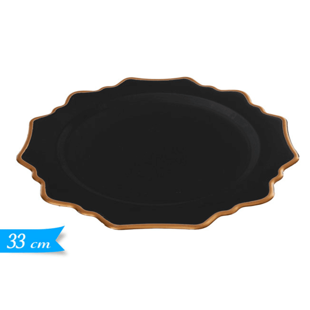 Πιατέλα Πλαστική Μαύρη με Χρυσές Λεπτομέρειες 33cm Art.617629 Golden Hill