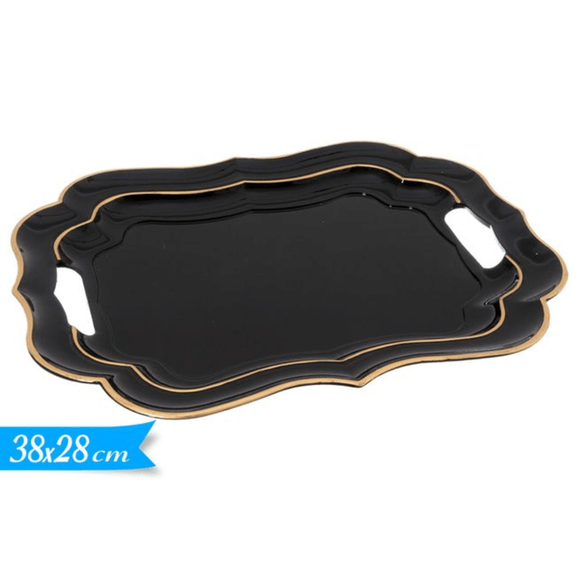Πιατέλα Πλαστική Μαύρη με Χρυσές Λεπτομέρειες 38x28cm Art.617523 Golden Hill