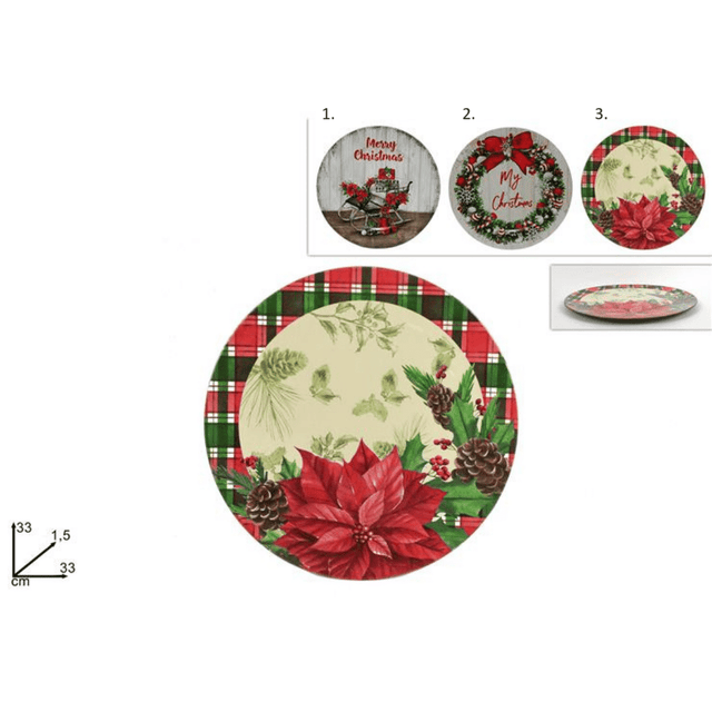 Πιατέλα Χριστουγεννιάτικη Πλαστική 33cm σε Διάφορα Σχέδια Welkhome