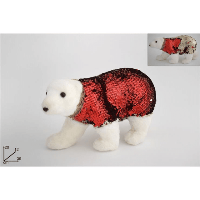 Πολική Αρκούδα Χνουδωτή με Κόκκινες Παγιέτες 39cm Welkhome