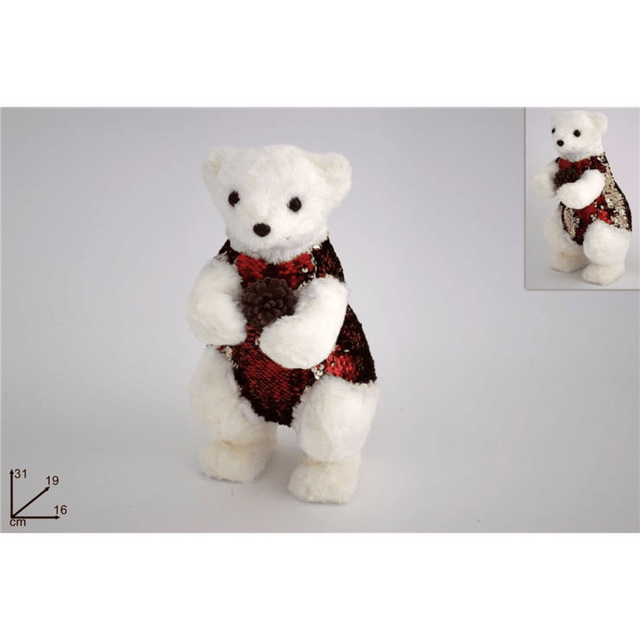 Πολική Αρκούδα Χνουδωτή με Κόκκινες Παγιέτες 31cm Welkhome