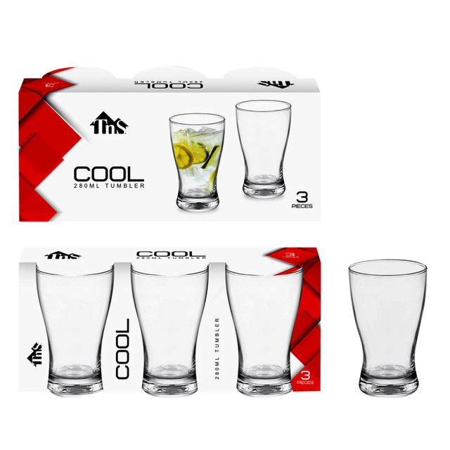 Ποτήρια Γυάλινα Σετ 3τμχ Διάφανα 280ml (Cool Tumbler) TnS 03-950-3531