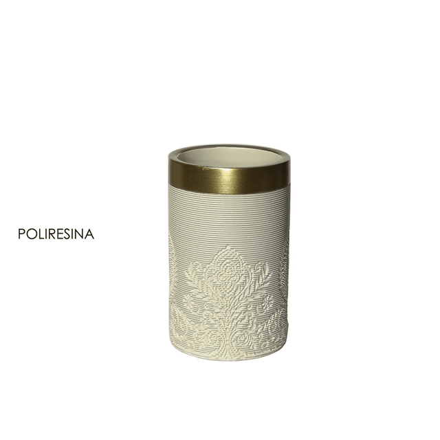 Ποτηροθήκη Μπάνιου Πολυρητίνη Σκαλιστό Μπέζ με Χρυσό Μέταλλο General Trade 692277