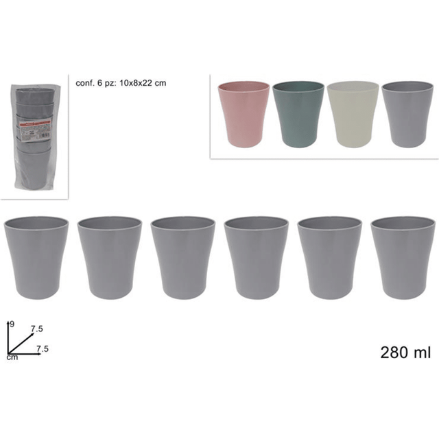 Ποτήρια Πλαστικά Σετ 6Τεμ 280ml σε 4 Χρώματα Welkhome