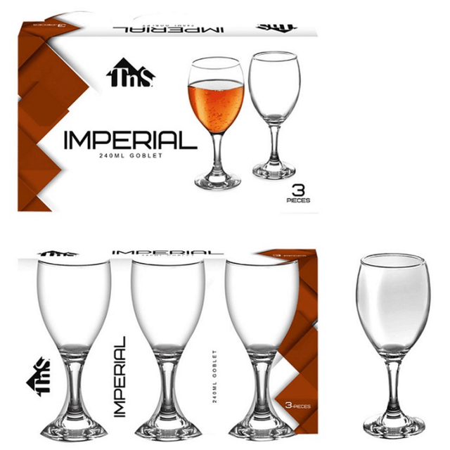 Ποτήρια Γυάλινα Σετ 3τμχ Διάφανα 240ml Κρασιού Κολωνάτα TnS 03-950-3535