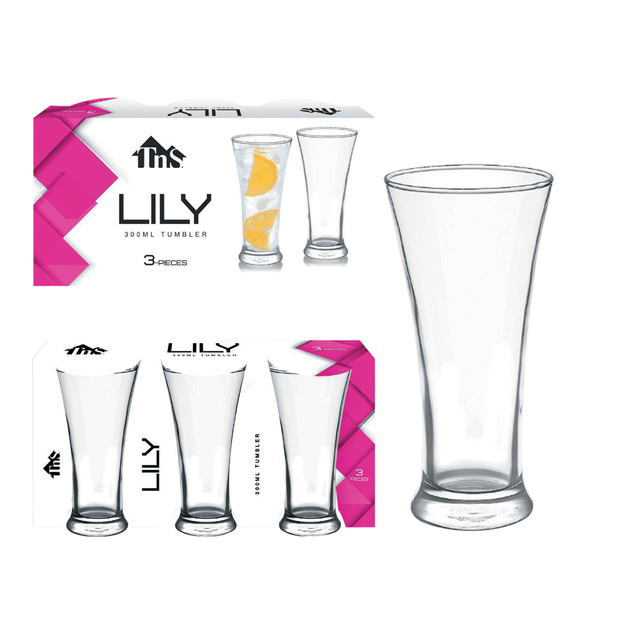 Ποτήρια Γυάλινα Σετ 3τμχ Διάφανα 300ml (Lily) TnS 03-950-3779