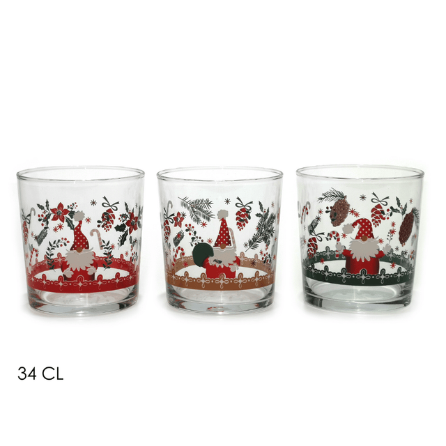 Ποτήρια Γυάλινα Σετ 3Τεμ με Χριστουγεννιάτικα Σχέδια 345ml Vesti Casa