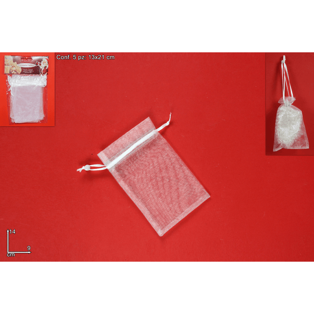 Πουγκί Οργάντζας Λευκό Σετ 5τμχ. 14x9cm