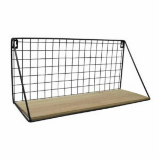 Ραφάκι Τοίχου Μεταλλικό Μαύρο Με Ξύλο και Πλάτη 45x15x20.2cm ANKOR