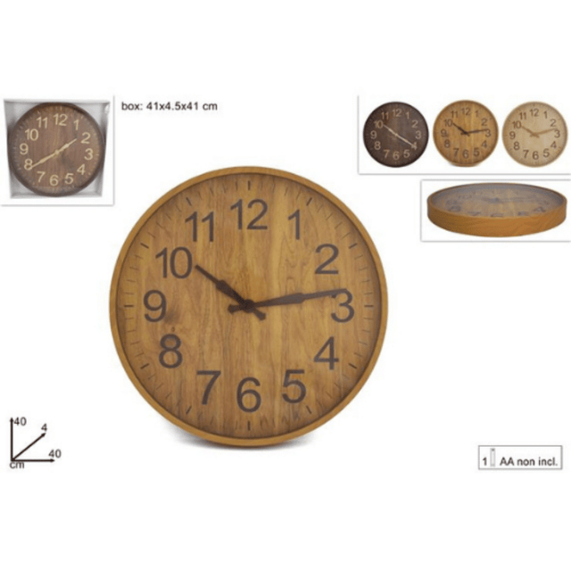 Ρολόι Τοίχου Μπαταρίας Πλαστικό με Σχέδιο Ξύλινη Επιφάνεια 40cm Welkhome