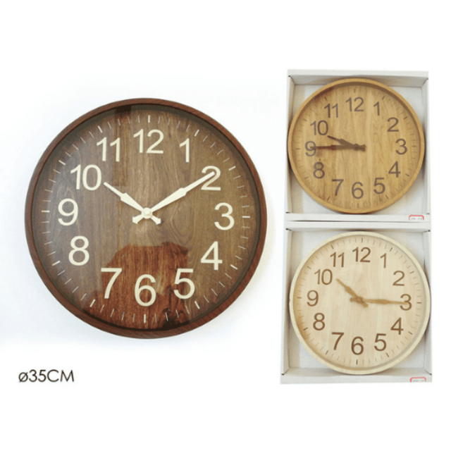 Ρολόι Τοίχου Πλαστικό με Σχέδιο Ξύλινη Επιφάνεια 35cm General trade 638324 - Καφέ