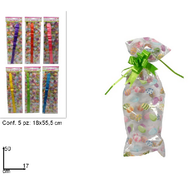Σακουλάκια Διάφανα Σχέδιο Πασχαλινά Αυγά Με Κορδέλα 50x17cm Σετ 5Tεμ