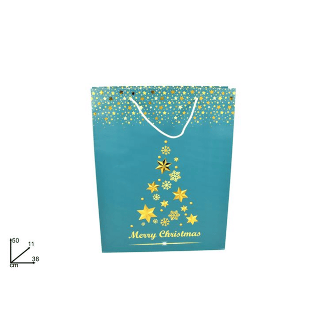 Σακούλα Δώρου Χάρτινη Χριστουγεννιάτικη Τυρκουάζ 50x38x11cm