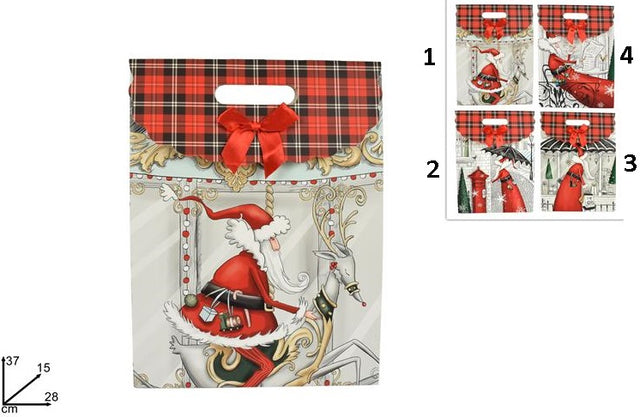 Σακούλα Δώρου Χάρτινη Χριστουγεννιάτικη Κόκκινη Καρό 28x37x15cm welkhome