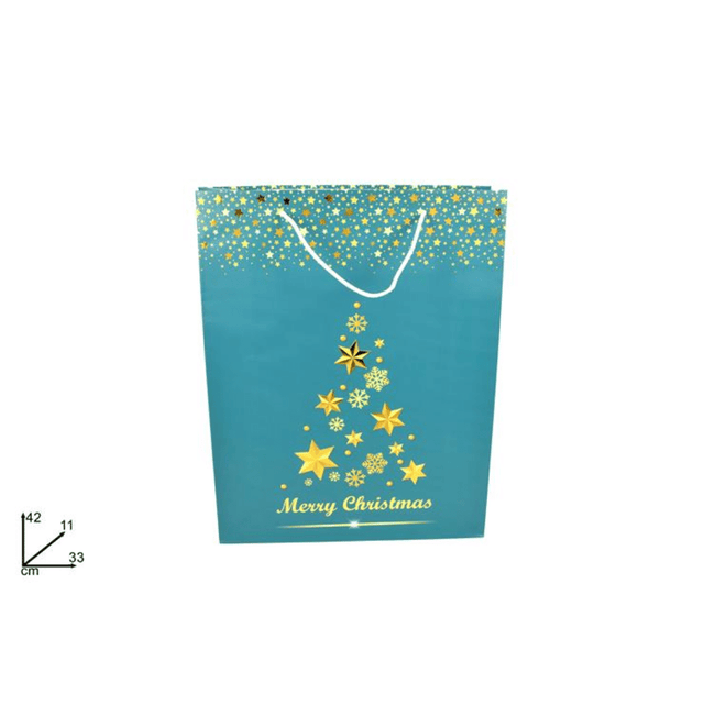 Σακούλα Δώρου Χάρτινη Χριστουγεννιάτικη Τυρκουάζ 42x33x11cm welkhome