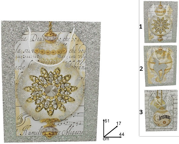 Σακούλα Δώρου Χάρτινη Χριστουγεννιάτικη 61x44x17cm Χρώμα Γκρι - Χρυσό welkhome