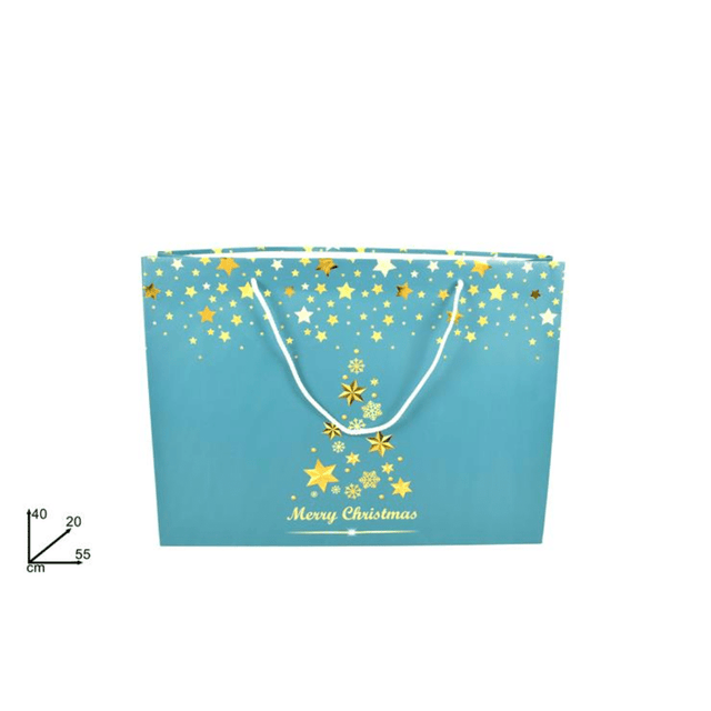 Σακούλα Δώρου Χάρτινη Χριστουγεννιάτικη Τυρκουάζ 55x40x20cm