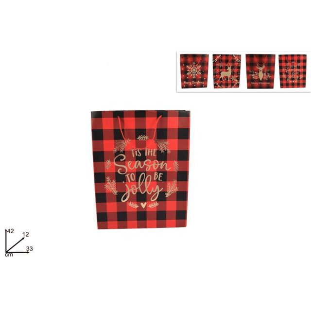 Σακούλα Δώρου Χριστουγεννιάτικη Χάρτινη Κόκκινη 42x33x12cm Welkhome
