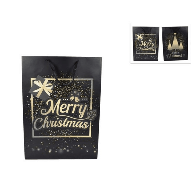 Σακούλα Δώρου Χριστουγεννιάτικη Χάρτινη Μαύρη 45x33x10cm Welkhome