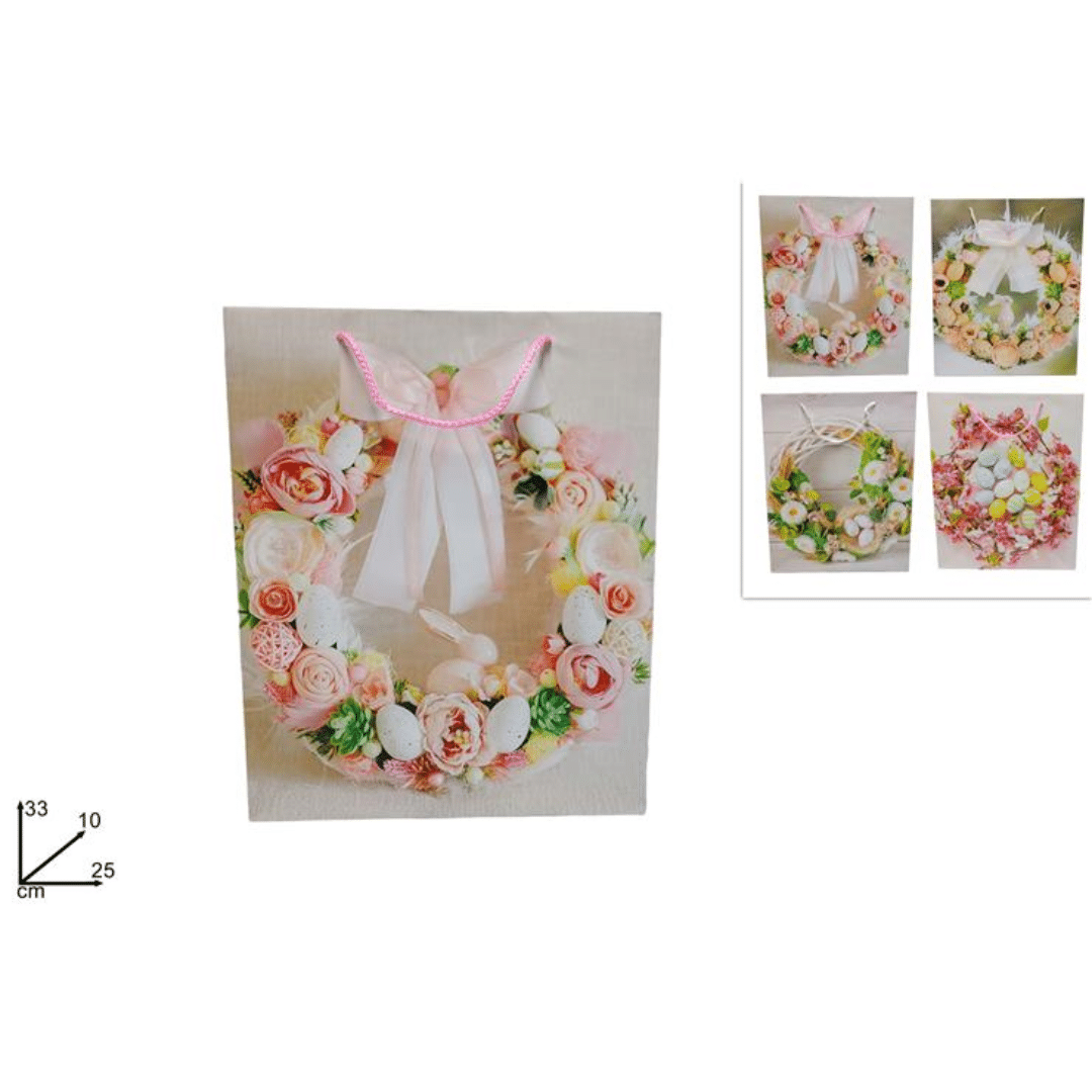 Σακούλα Χάρτινη Δώρου με Πασχαλινό Σχέδιο 33x25x10cm Welkhome