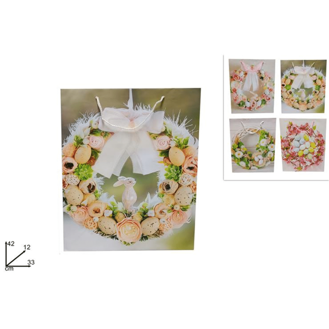 Σακούλα Χάρτινη Δώρου με Πασχαλινό Σχέδιο 42x33x12cm Welkhome